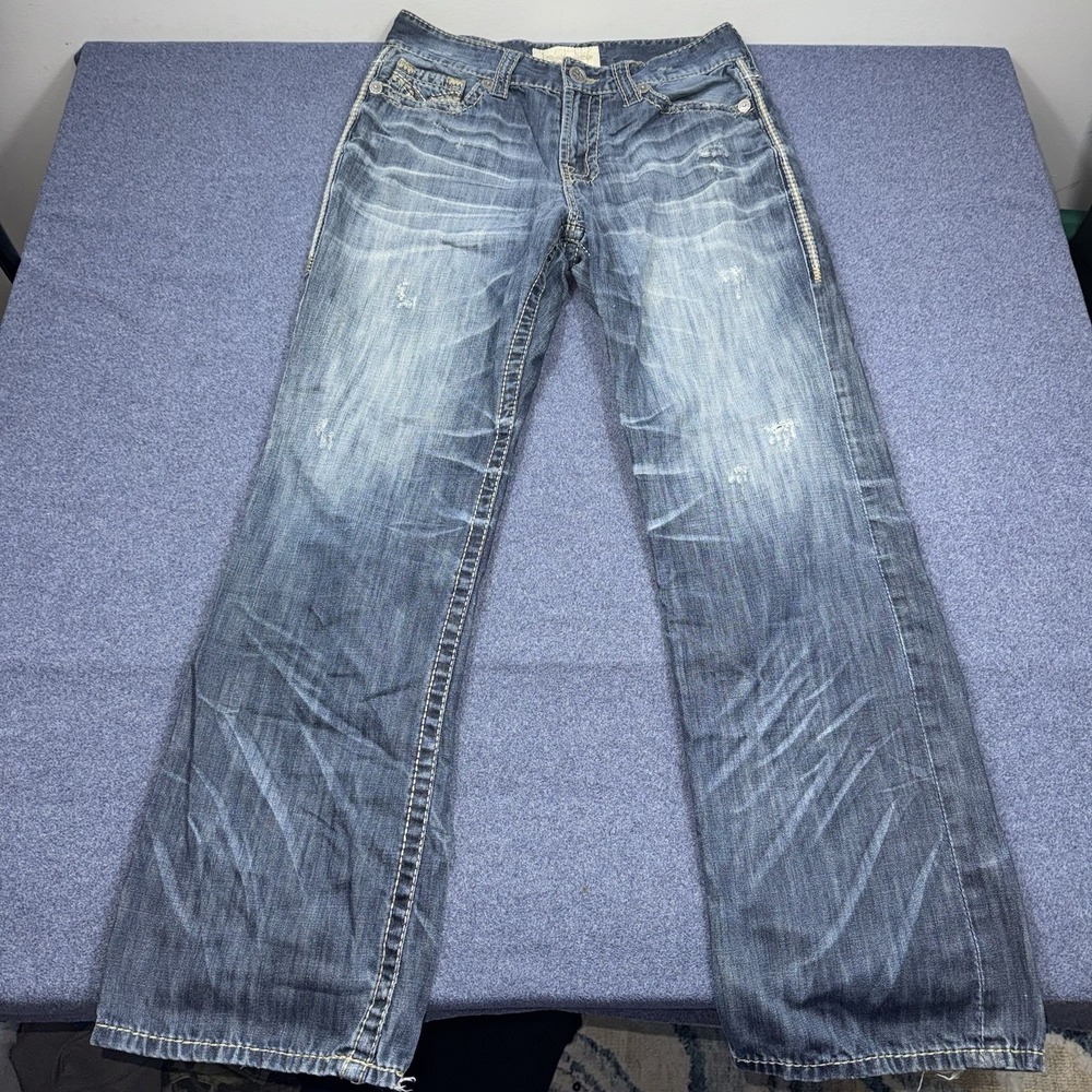 Big Star Jeans Mens 32x32 Relaxed Fit Voyager Straight Blue Distressed Denim 32R